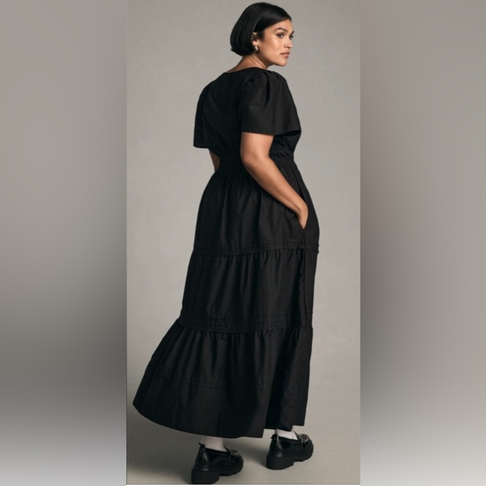 NWT Quince Smocked Tiered Organic Poplin Cotton Pocket Maxi Dress - Picture 4 of 13